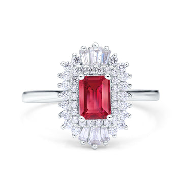 Emerald Cut Vintage Wedding Ring Simulated Ruby CZ 925 Sterling Silver